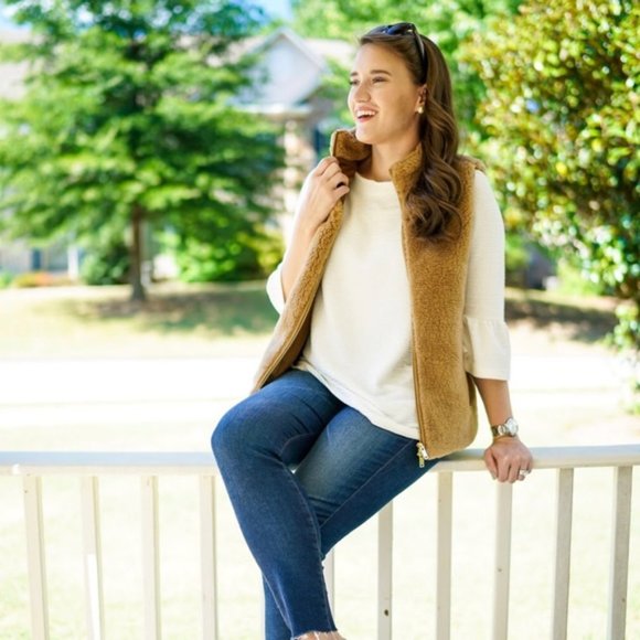 J. CREW Plush Fleece Excursion Vest Gold Hickory - Picture 2 of 10